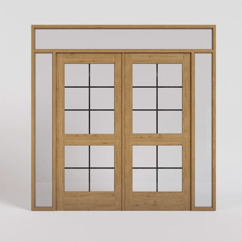 DoubleGlassFrenchDoubleDoorswithFrameandsidelightsandtransom