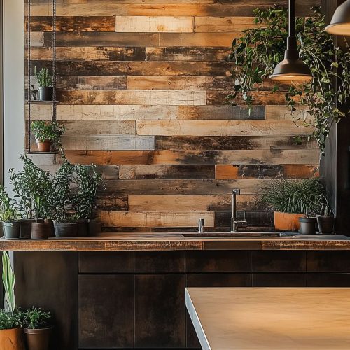 MendocinoReclaimedwoodaccentwallkitchen