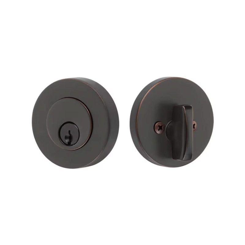 Modern Disc Keyed Deadbolt in dark bronze