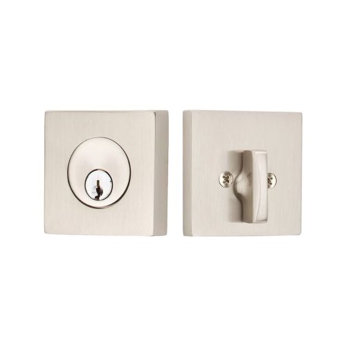 Emtek Square Keyed Deadbolt with Smart Lock Upgrade in satin nickel",false"