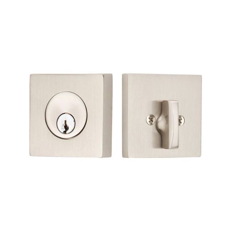 Emtek Square Keyed Deadbolt with Smart Lock Upgrade in satin nickel",false"